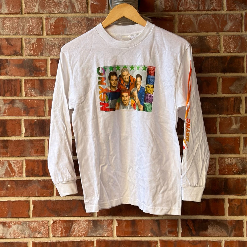 Vintage 90s Rare 1999 *NSYNC Long sleeve Shirt Flames on Sleeves YOUTH